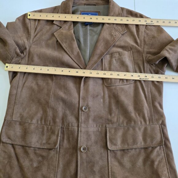 Faconnable Goatskin Suede Jacket Mens L Brown Buttons Pockets Lined 90s Preppy - Picture 4 of 16